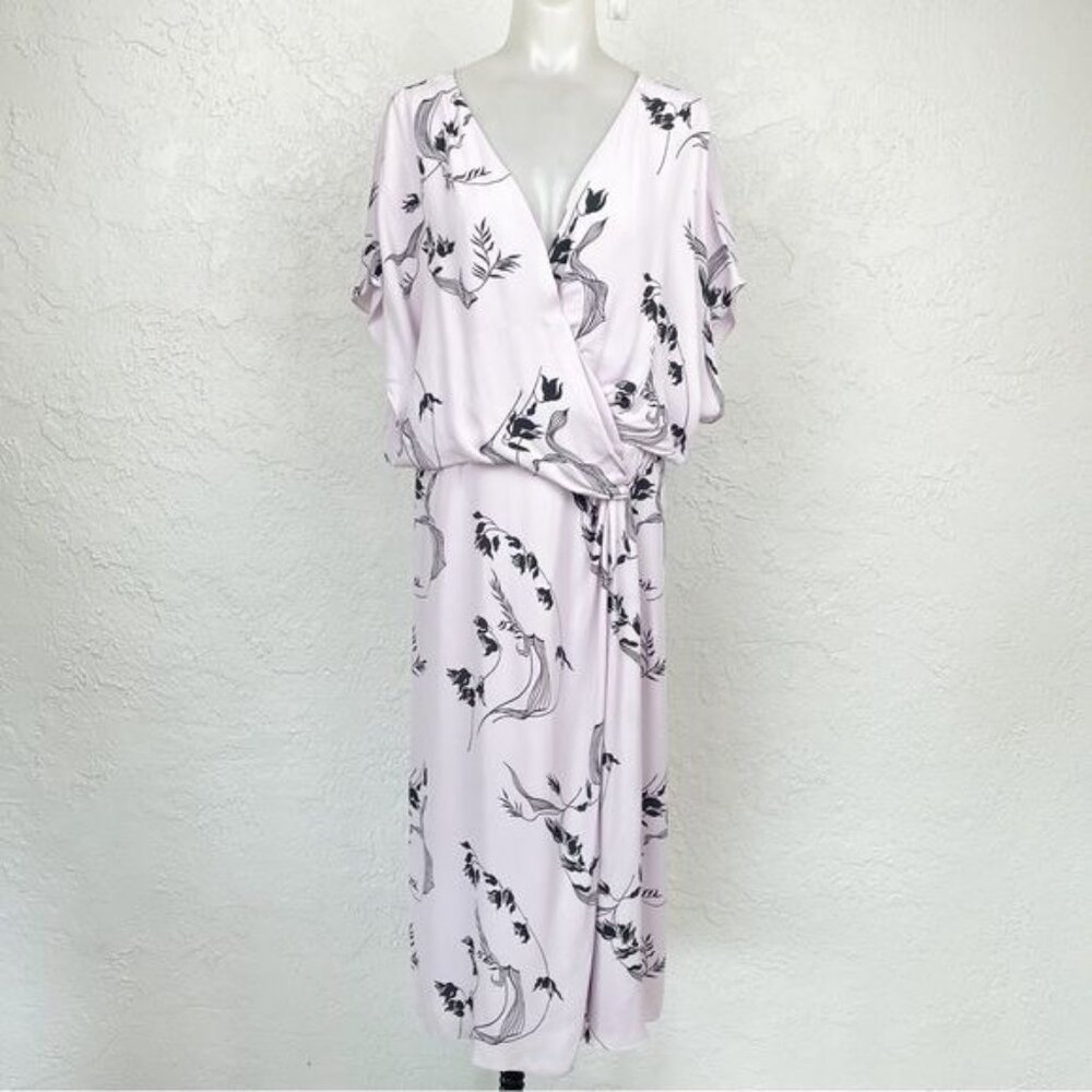 Lewit | Lavender Floral Print Faux Wrap midi Dress 14 - Picture 3 of 9